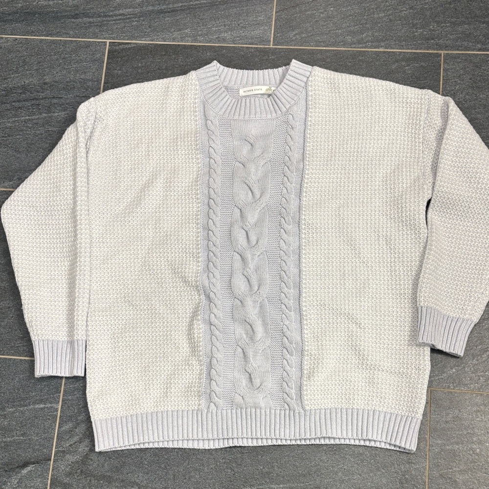 Altar'd State Pastel blue/white Crewneck Sweater NWOT